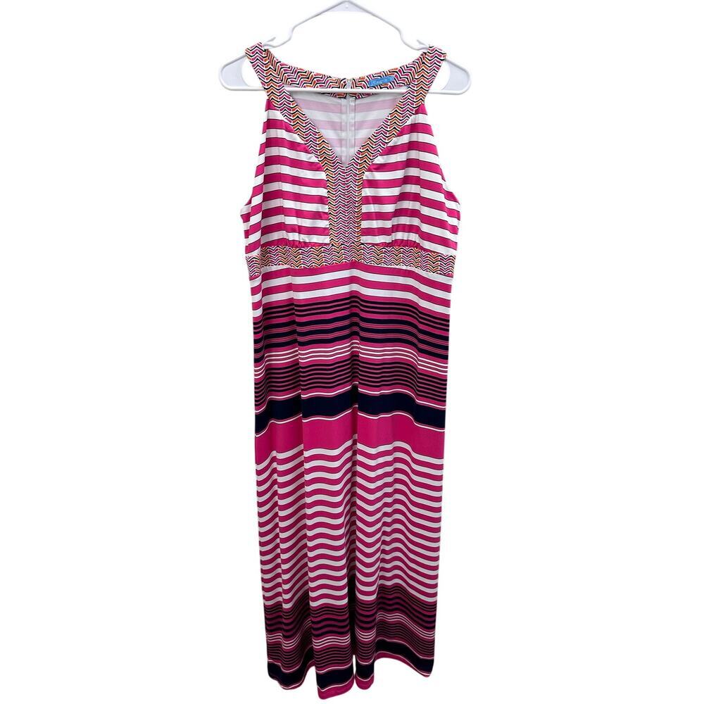 # J. McLaughlin XL Pink White Navy Striped Maxi Dress